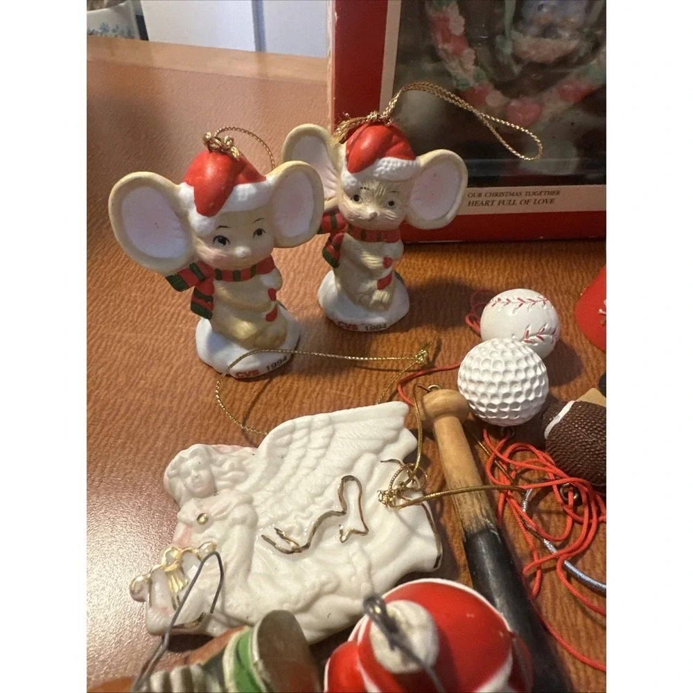 Lot Of 1990's &‎ Early 2000's Christmas Vtg Ornaments: M&Ms, Mice, Sports
